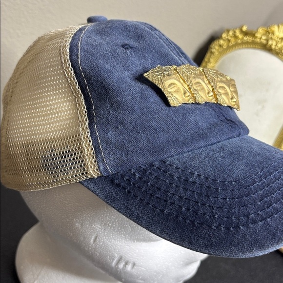 Denim Trucker Cap w/ Vintage JJ Jonette Three Face Signed Brooch Adjustable main image 7
